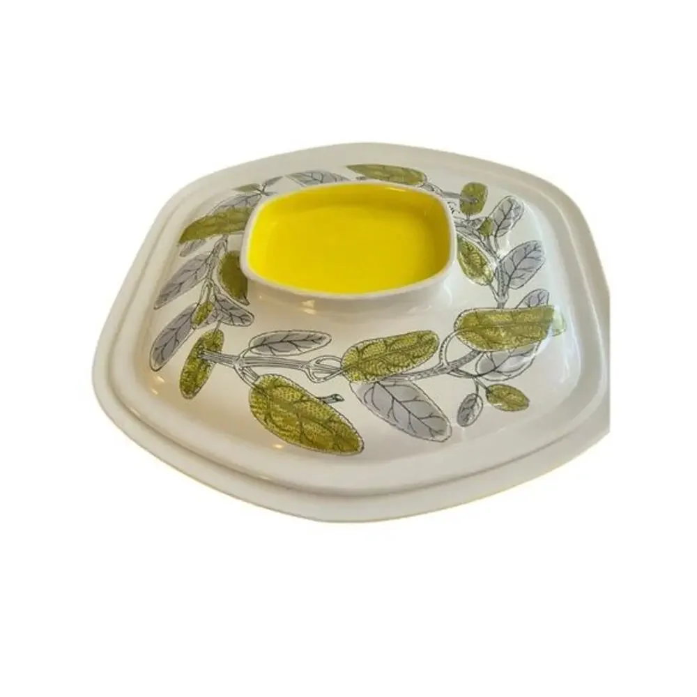 VTG MCM Poole Yellow Herb Garden Sage Casserole‎ Dish 2.5 Quart Rectangular Lid